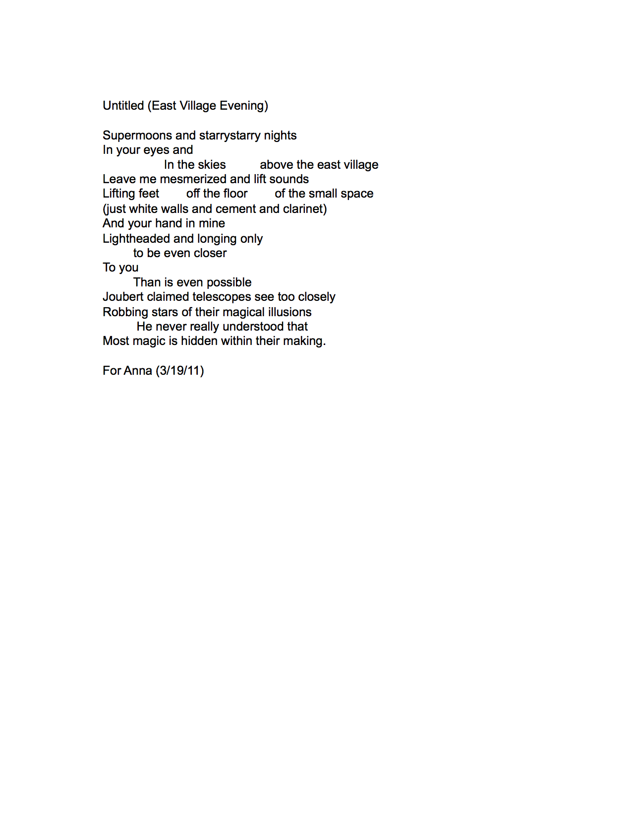 East Village Evening (For Anna, 3-19-2011) with description