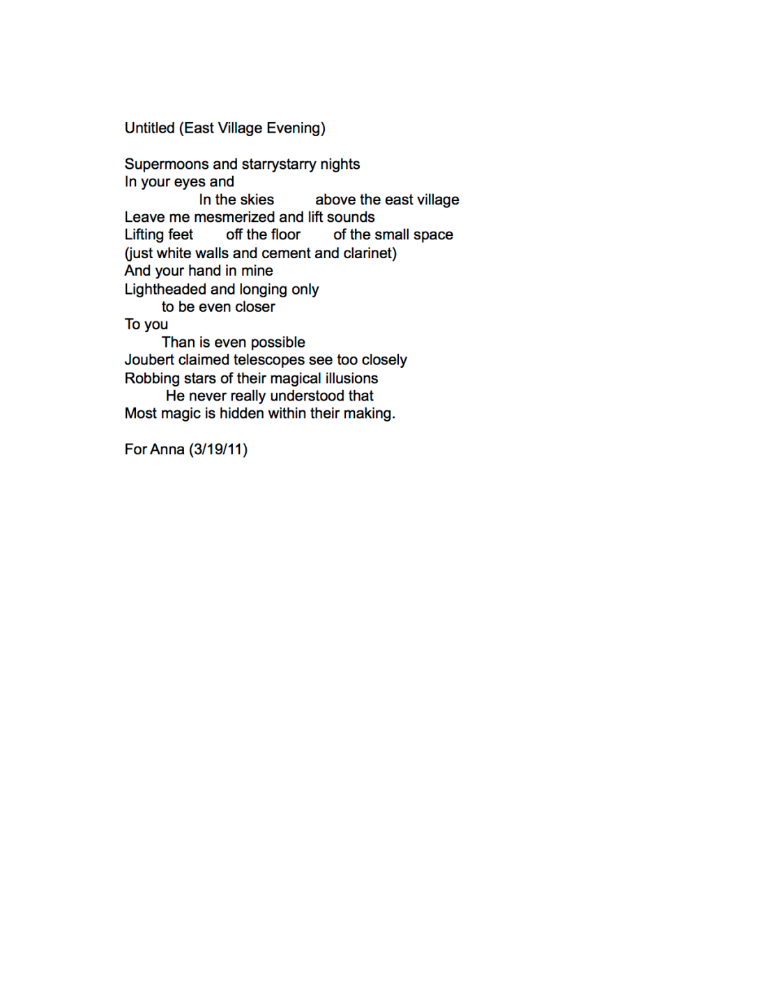 East Village Evening (For Anna, 3-19-2011) with description